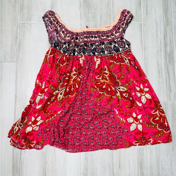 Free People Tunic Top or Slip Dress Bali Mariposa Red Boho Slip On   Size M - Picture 5 of 6